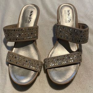 Coach and Four taupe Wedge Sandals with textile upper, size 9.5.